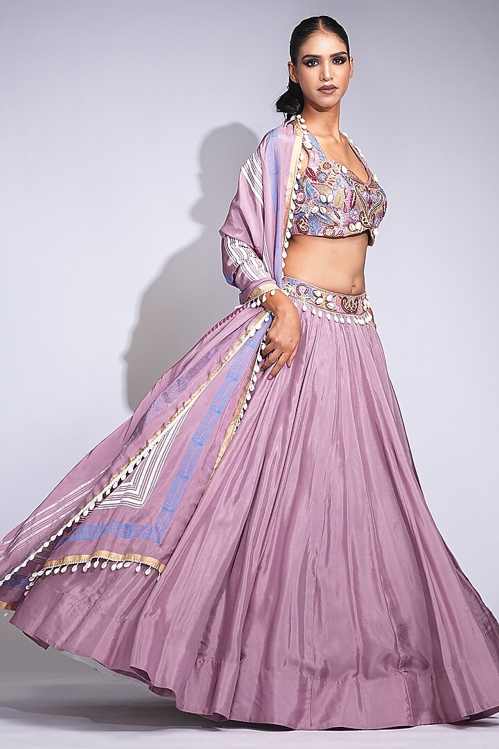 Lilac Silk Shell Embroidered Wedding Lehenga Set by Shruti S at Pernia's Pop Up Shop