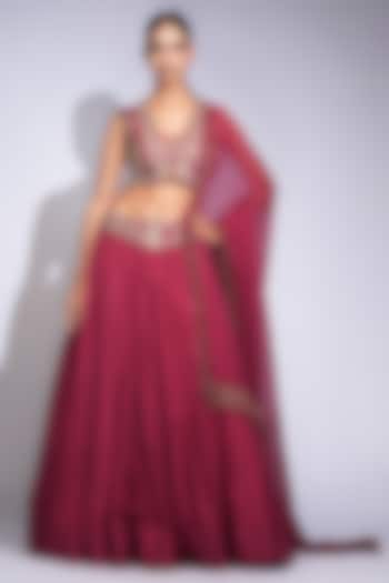 Maroon Pure Silk Sequins Embroidered Wedding Lehenga Set by Shruti S at Pernia's Pop Up Shop