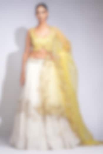 Off-White Silk Hand Embroidered Wedding Lehenga Set by Shruti S at Pernia's Pop Up Shop