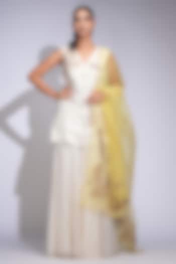 Off-White Organza Gota Striped Wedding Sharara Set by Shruti S at Pernia's Pop Up Shop