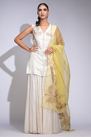 Off-White Organza Gota Striped Sharara Set by Shruti S