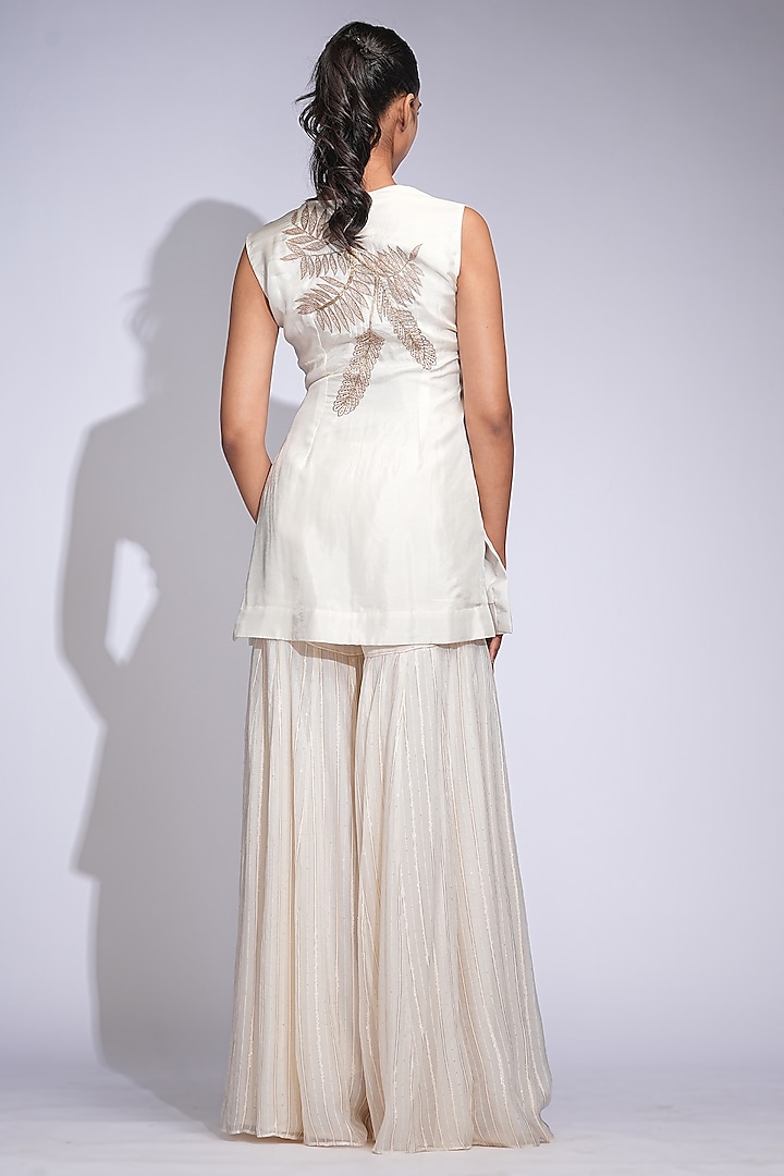 Off-White Organza Gota Striped Wedding Sharara Set by Shruti S at Pernia's Pop Up Shop