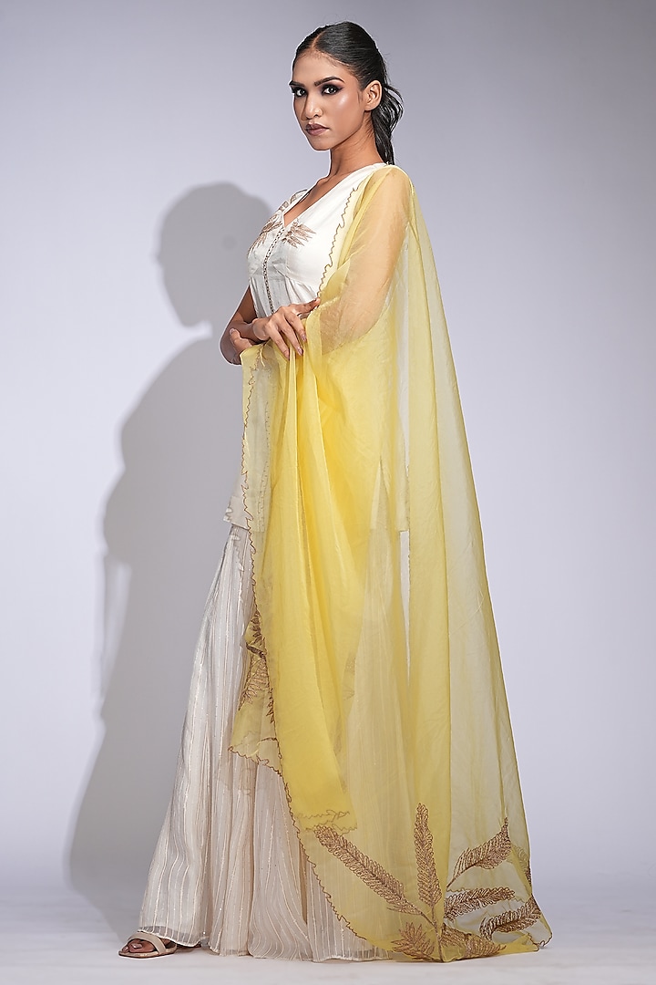 Off-White Organza Gota Striped Wedding Sharara Set by Shruti S at Pernia's Pop Up Shop