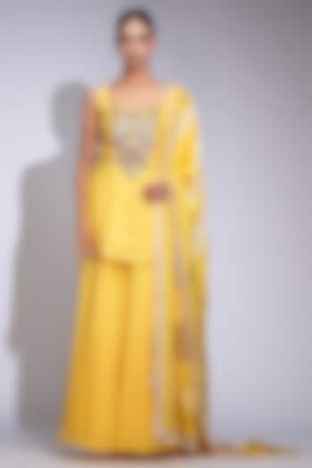 Butter Yellow Crepe Wedding Sharara Set by Shruti S at Pernia's Pop Up Shop