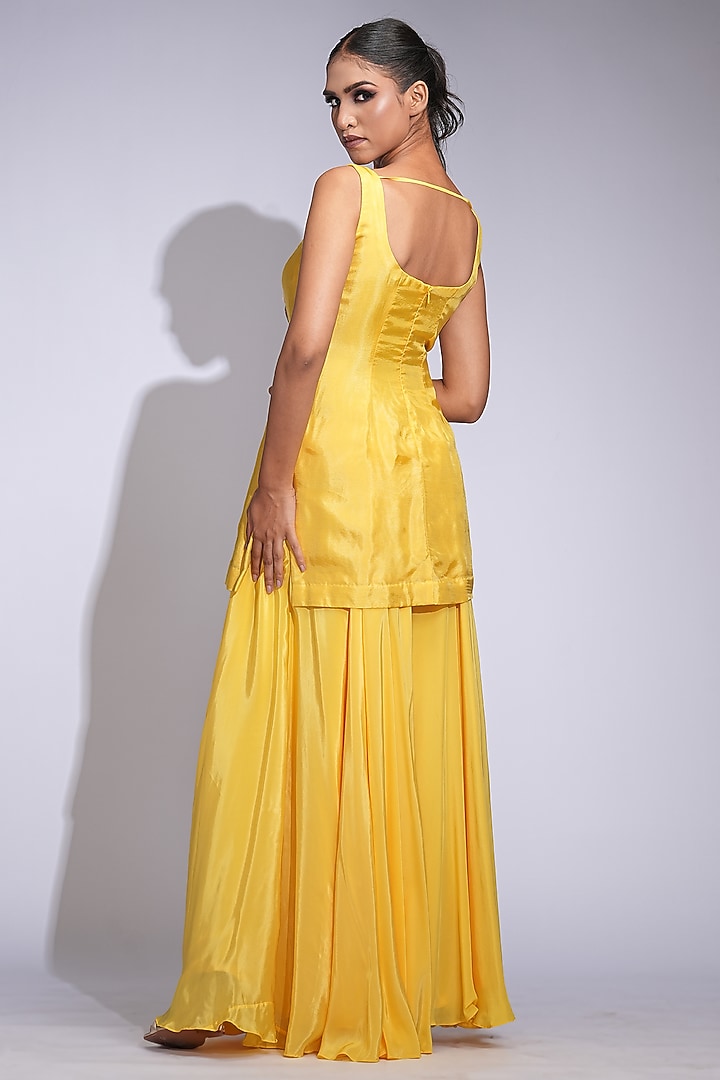 Butter Yellow Crepe Wedding Sharara Set by Shruti S at Pernia's Pop Up Shop