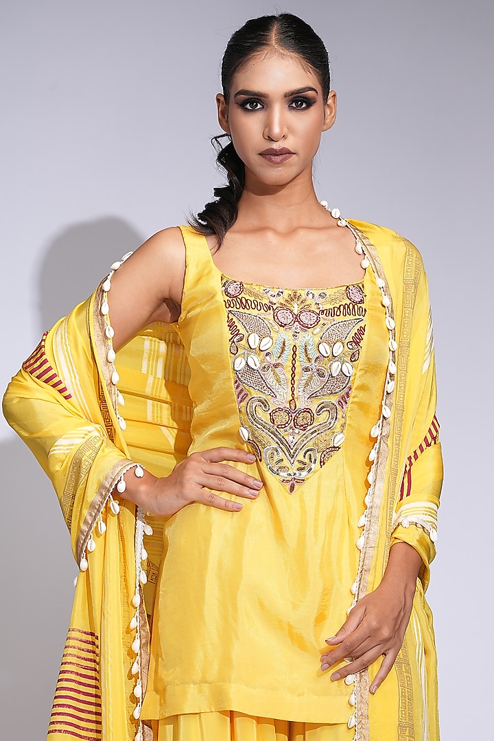 Butter Yellow Crepe Wedding Sharara Set by Shruti S at Pernia's Pop Up Shop