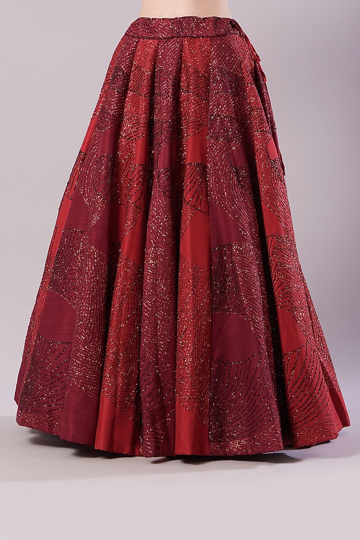 Hot Red Embroidered Wedding Lehenga Set by Shruti S at Pernia's Pop Up Shop