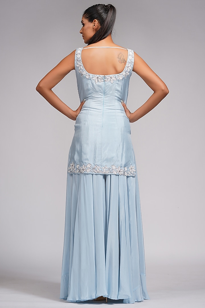 Powder Blue Crepe Wedding Sharara Set by Shruti S at Pernia's Pop Up Shop