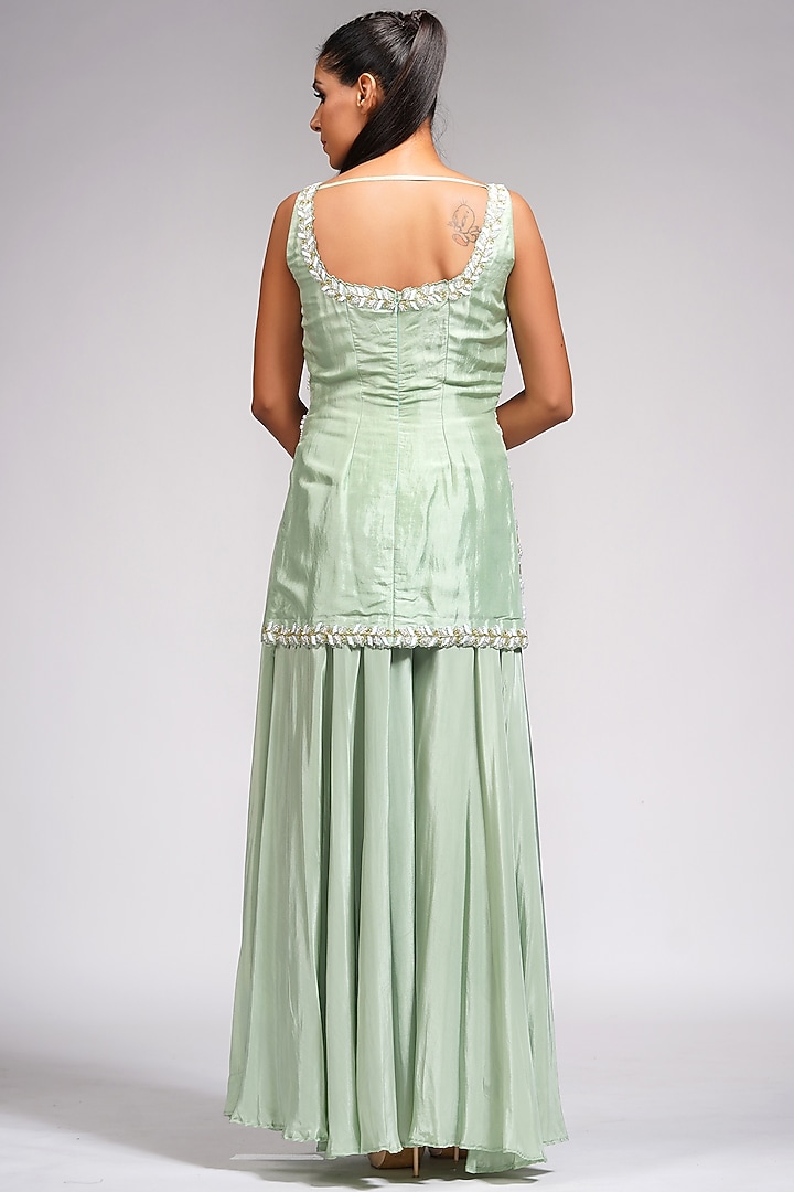 Sage Green Crepe Wedding Sharara Set by Shruti S at Pernia's Pop Up Shop