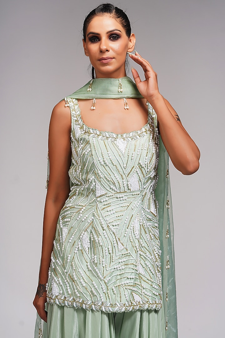 Sage Green Crepe Wedding Sharara Set by Shruti S at Pernia's Pop Up Shop