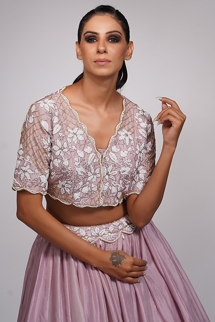 Lilac Silk Embroidered Wedding Lehenga Set by Shruti S at Pernia's Pop Up Shop