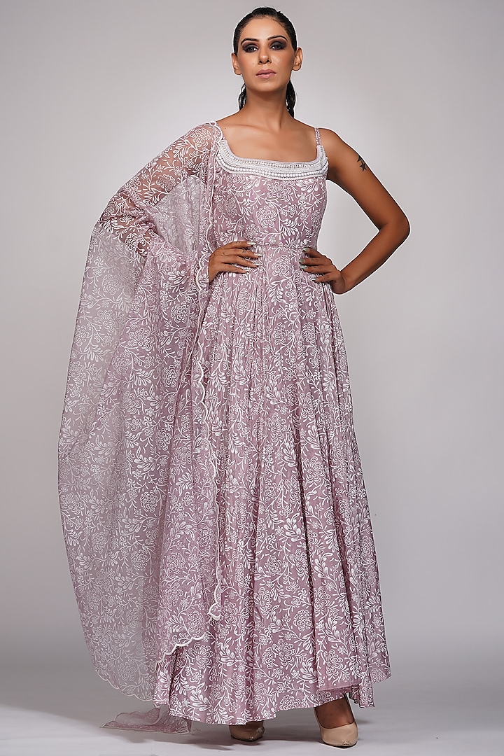 Lilac Embroidered Wedding Anarkali Set by Shruti S at Pernia's Pop Up Shop