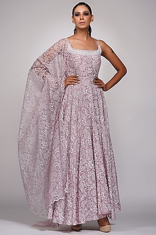 Lilac Embroidered Anarkali Set by Shruti S
