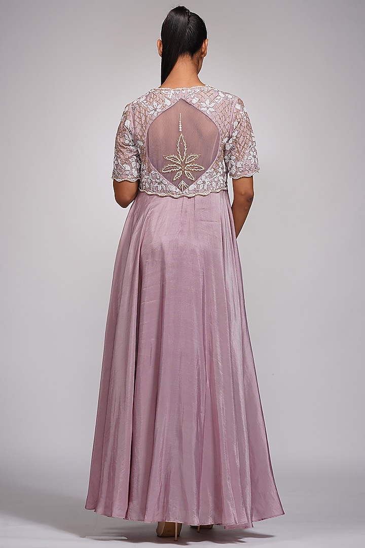 Lilac Embroidered Wedding Anarkali Set In Silk by Shruti S at Pernia's Pop Up Shop