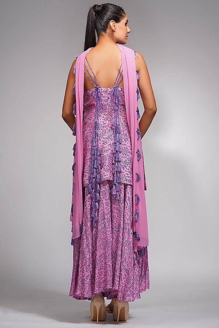 Lilac Hand Block Printed Wedding Sharara Set by Shruti S at Pernia's Pop Up Shop