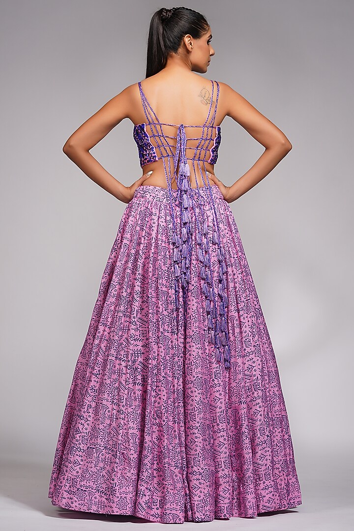 Lilac Hand Block Printed Wedding Lehenga Set by Shruti S at Pernia's Pop Up Shop