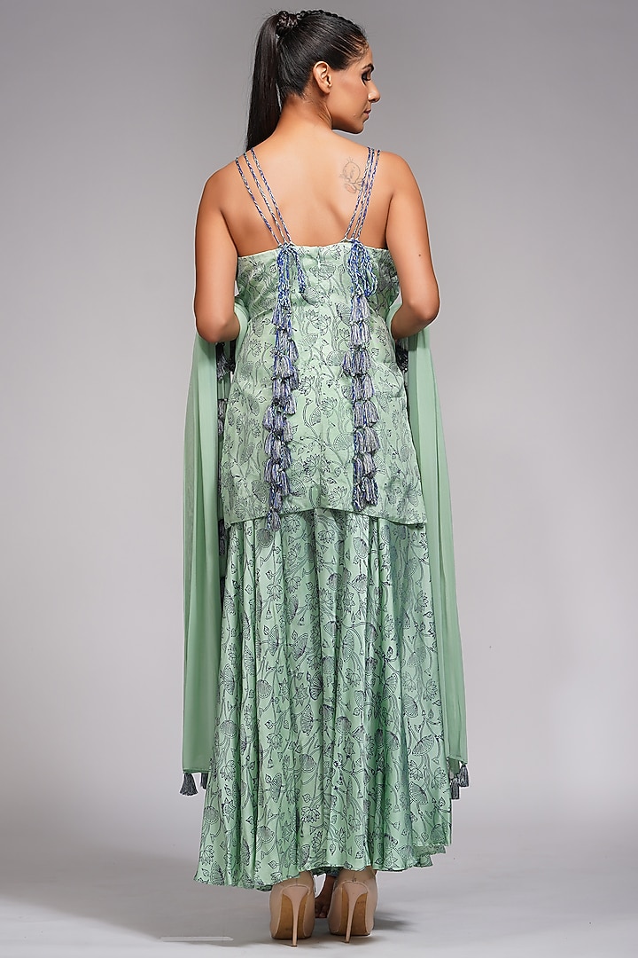 Sage Green Hand Block Printed Wedding Sharara Set by Shruti S at Pernia's Pop Up Shop