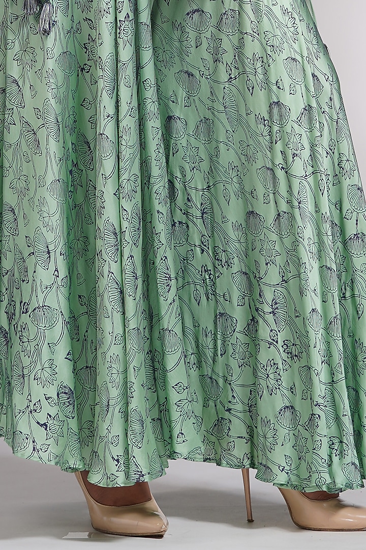 Sage Green Hand Block Printed Wedding Sharara Set by Shruti S at Pernia's Pop Up Shop