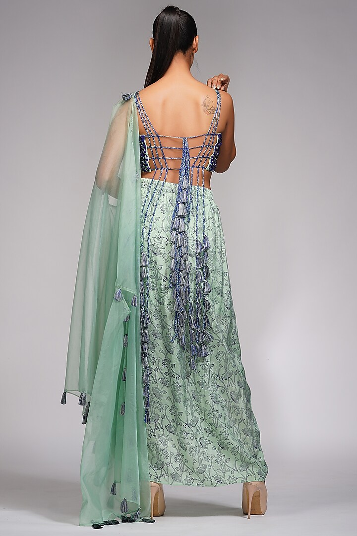 Sage Green Hand Block Printed Dhoti Set by Shruti S at Pernia's Pop Up Shop