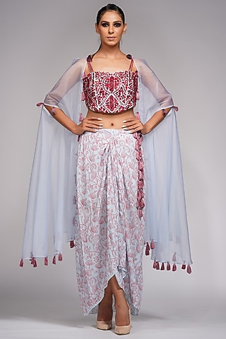 Grey Hand Block Printed Dhoti Set by Shruti S