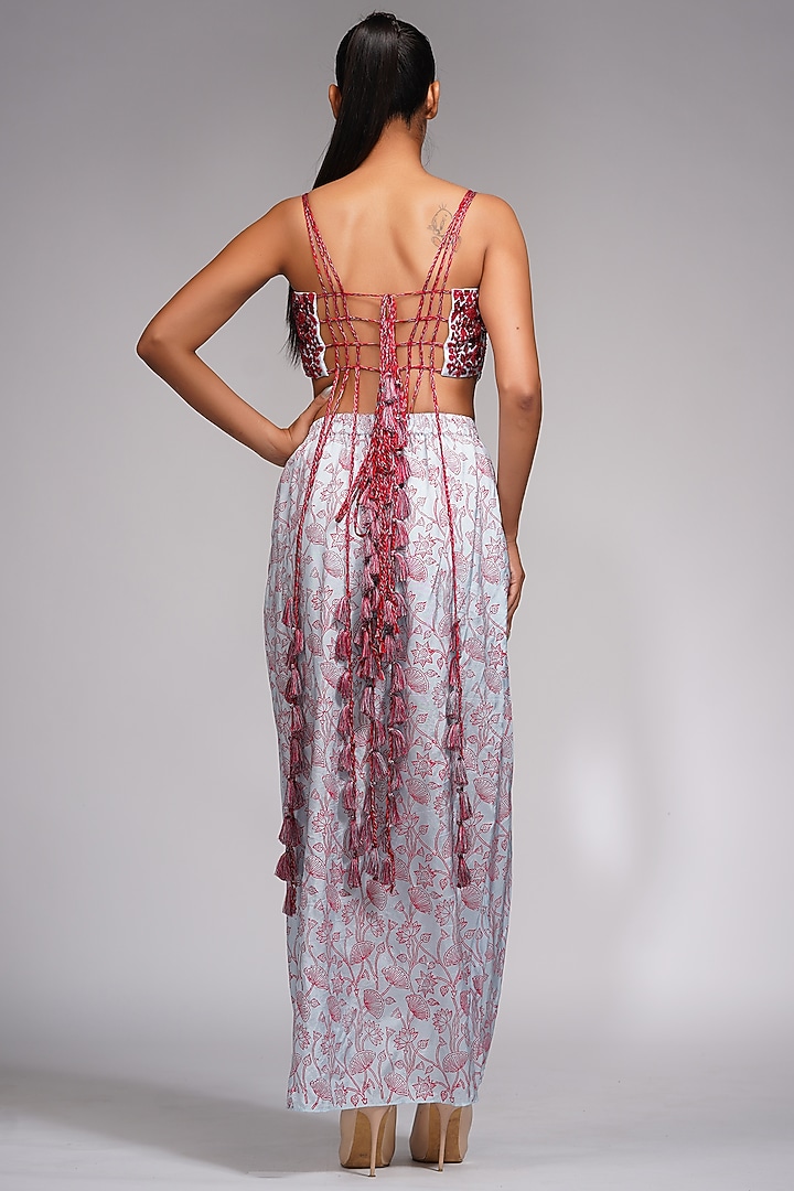 Grey Hand Block Printed Dhoti Set by Shruti S at Pernia's Pop Up Shop