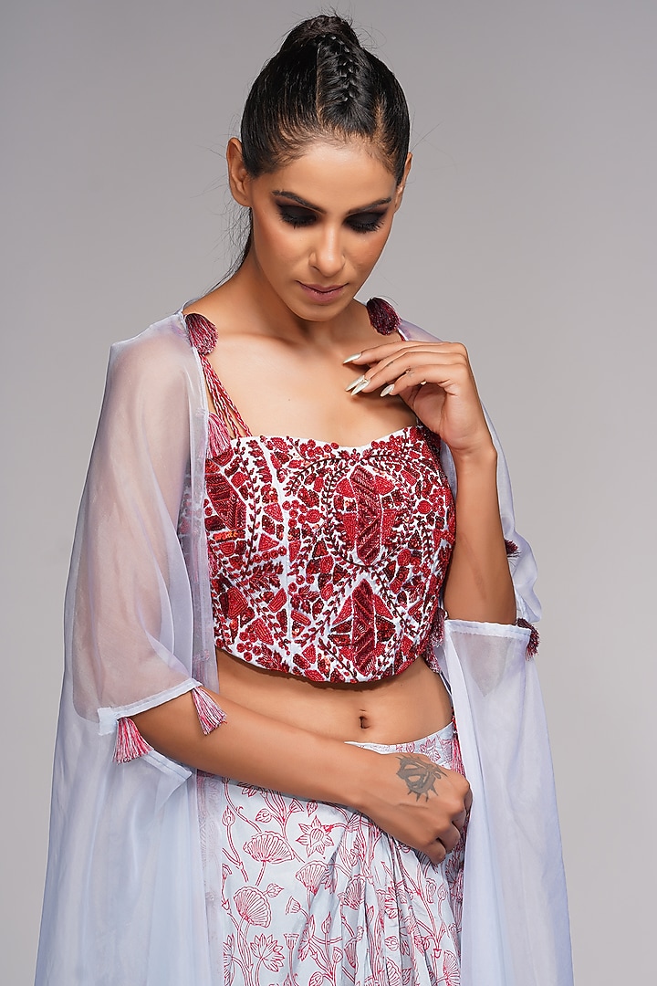 Grey Hand Block Printed Dhoti Set by Shruti S at Pernia's Pop Up Shop