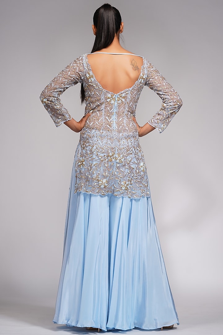 Powder Blue Crepe Wedding Sharara Set by Shruti S at Pernia's Pop Up Shop