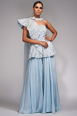 Powder Blue Silk Sharara Set by Shruti S