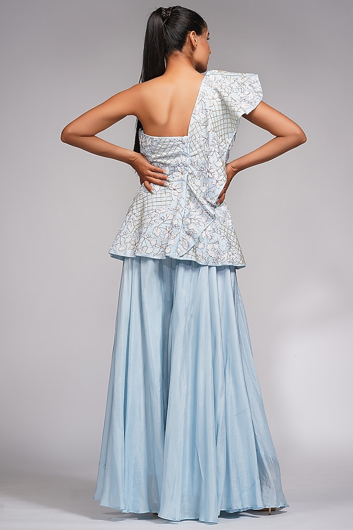 Powder Blue Silk Wedding Sharara Set by Shruti S at Pernia's Pop Up Shop