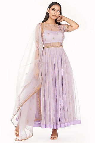 Mauve Floral Printed Anarkali Set by Shruti S