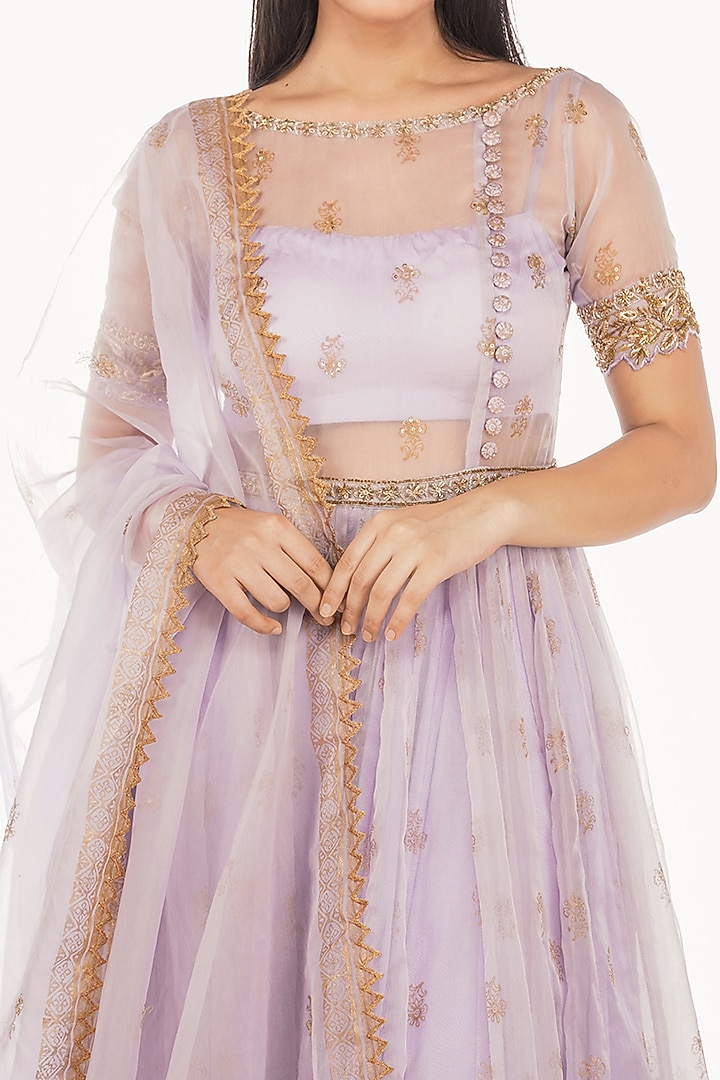 Mauve Floral Printed Wedding Anarkali Set by Shruti S at Pernia's Pop Up Shop