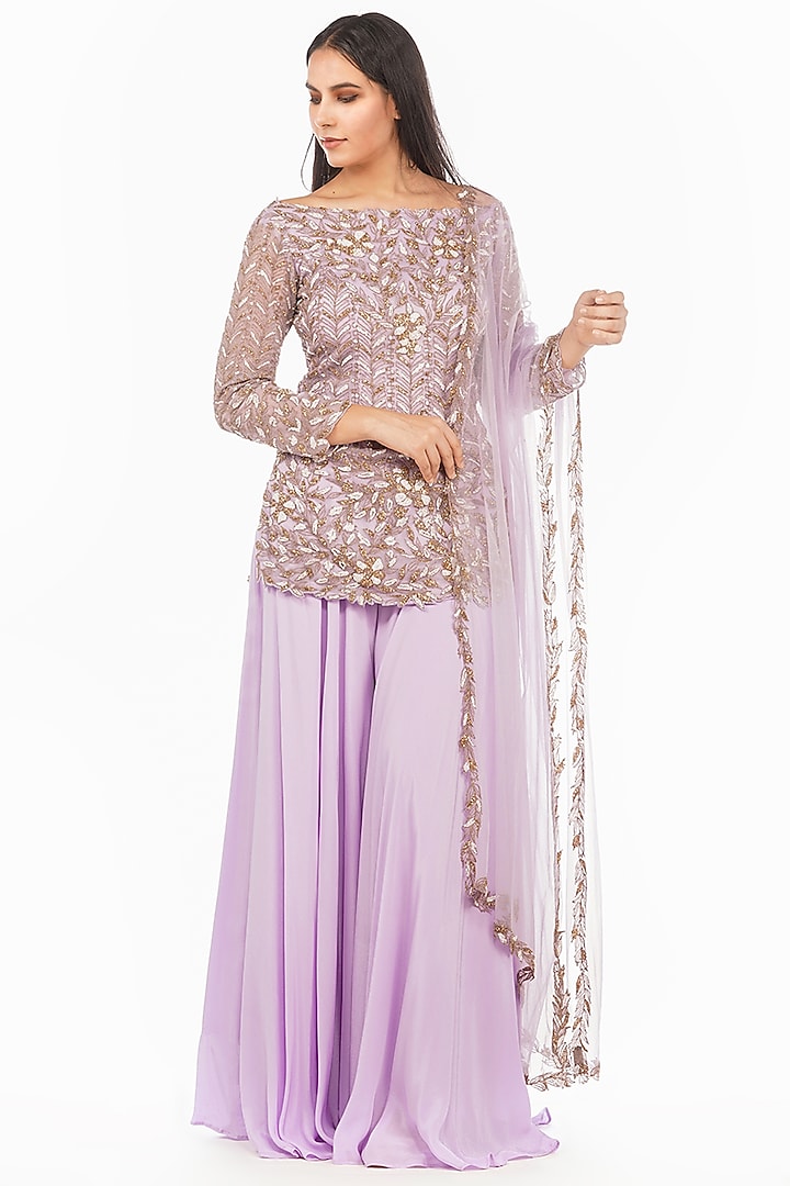Lavender Embroidered Sharara Set by Shruti S