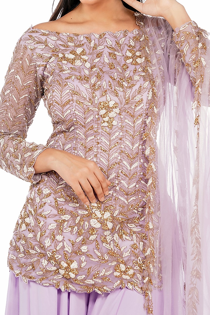 Lavender Embroidered Wedding Sharara Set by Shruti S at Pernia's Pop Up Shop