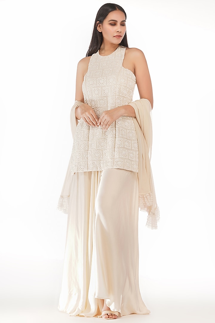 Off White Embroidered Sharara Set by Shruti S