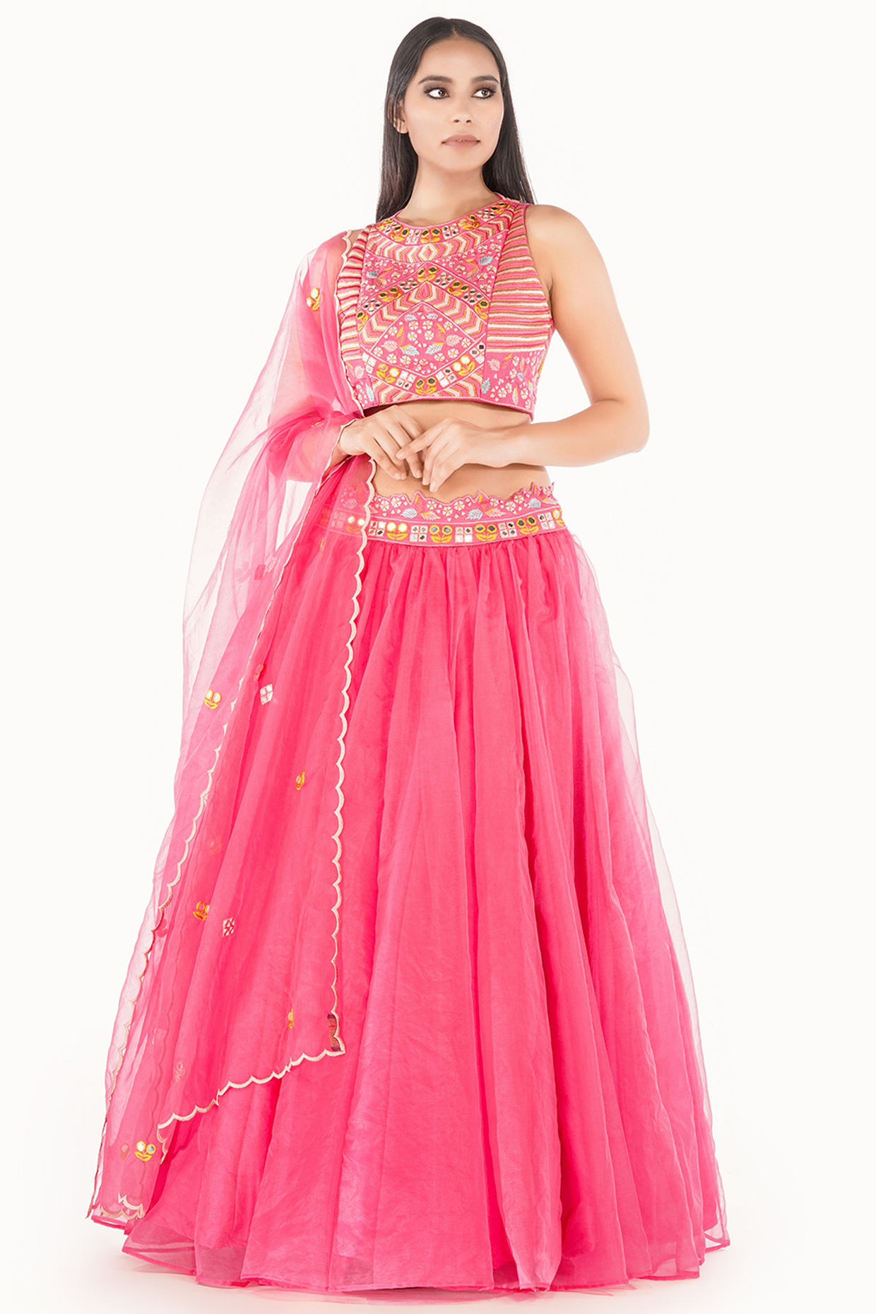 Fuchsia Thread Embroidered Wedding Lehenga Set by Shruti S at Pernia's Pop Up Shop