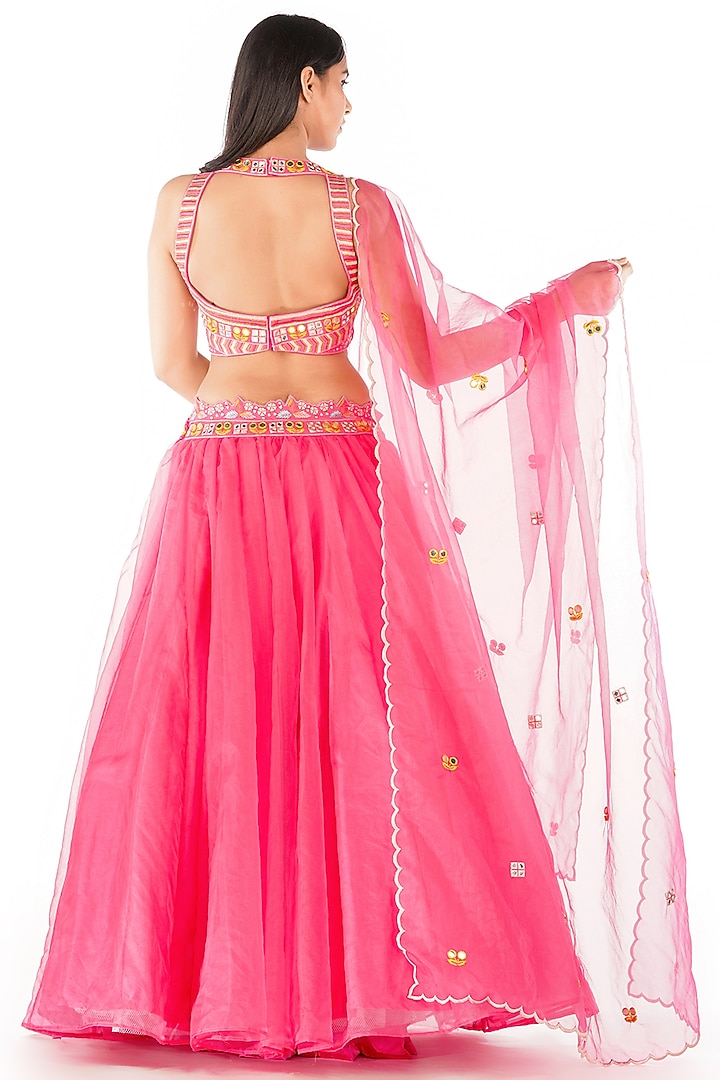 Fuchsia Thread Embroidered Wedding Lehenga Set by Shruti S at Pernia's Pop Up Shop