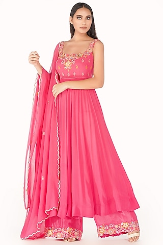 Fuchsia Mirrors Embroidered Anarkali Set by Shruti S
