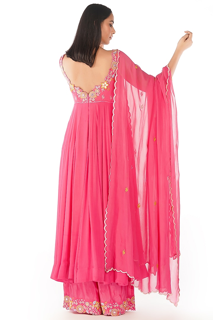 Fuchsia Mirrors Embroidered Wedding Anarkali Set by Shruti S at Pernia's Pop Up Shop