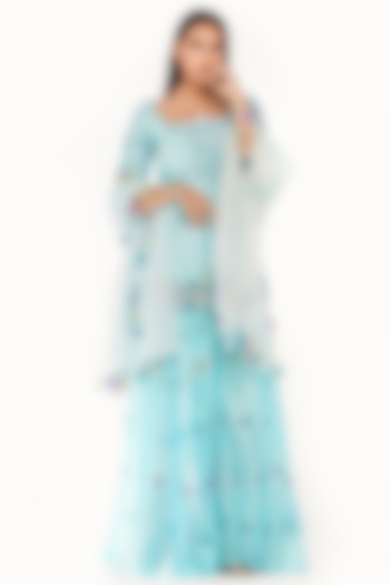 Sky Blue Embroidered Wedding Sharara Set by Shruti S at Pernia's Pop Up Shop
