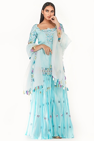 Sky Blue Embroidered Sharara Set by Shruti S