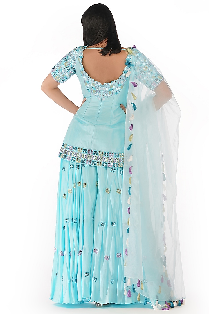 Sky Blue Embroidered Wedding Sharara Set by Shruti S at Pernia's Pop Up Shop