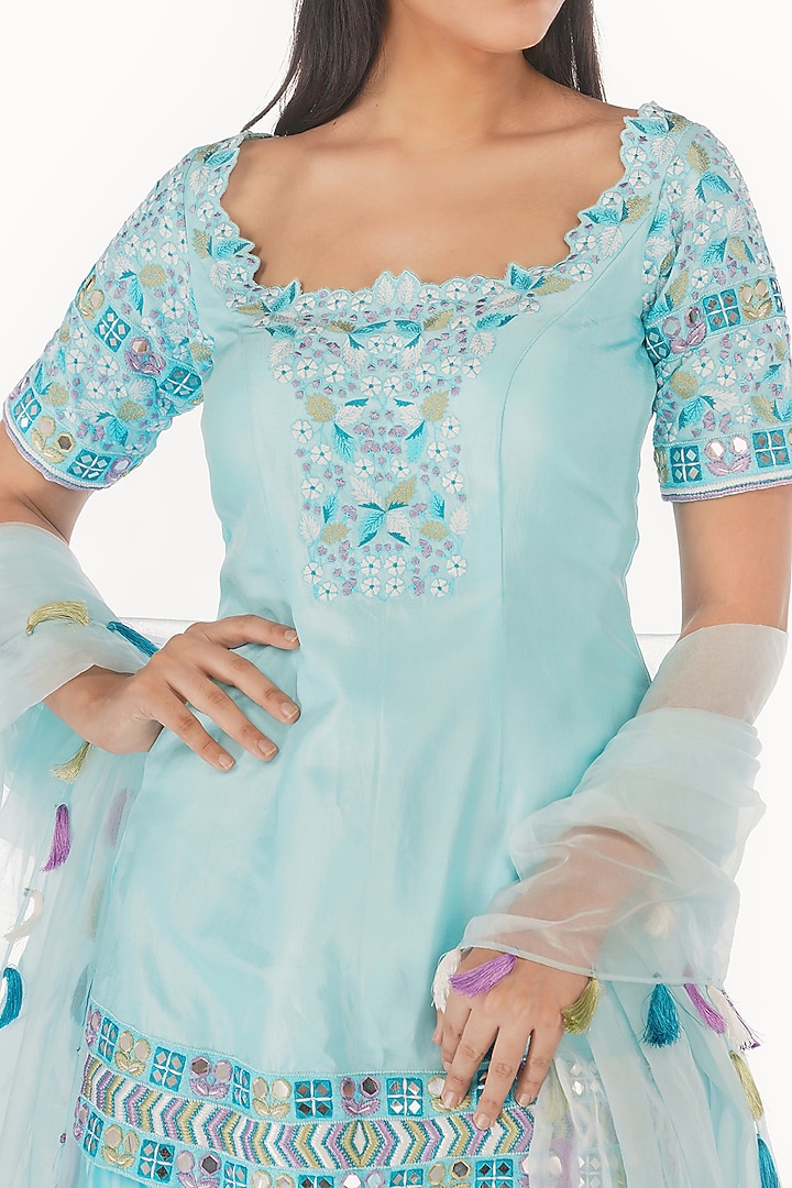 Sky Blue Embroidered Wedding Sharara Set by Shruti S at Pernia's Pop Up Shop