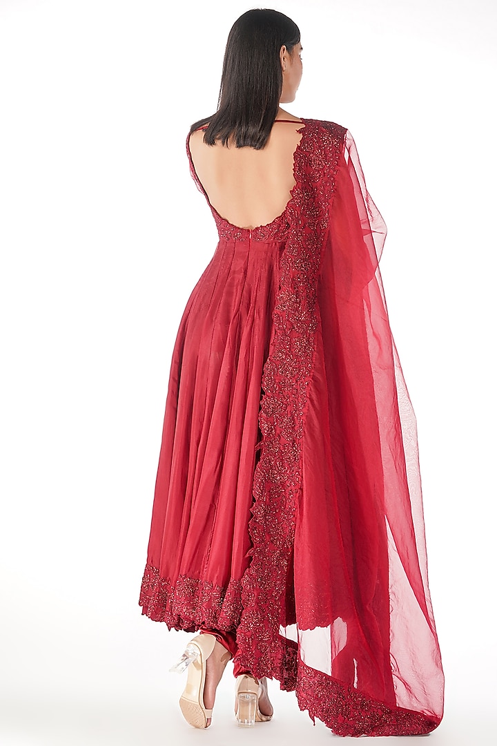 Red Sequins Embroidered Bridal Anarkali Set by Shruti S at Pernia's Pop Up Shop