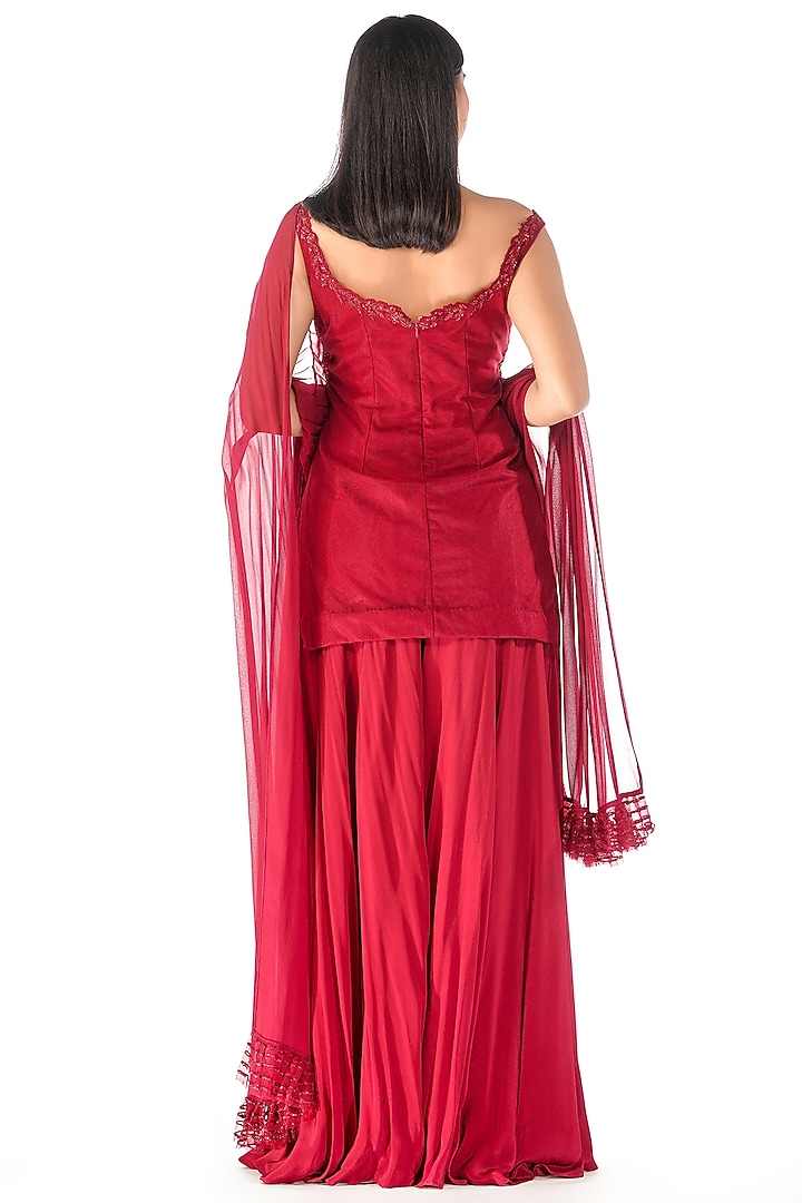 Red Geometric Embroidered Wedding Sharara Set by Shruti S at Pernia's Pop Up Shop