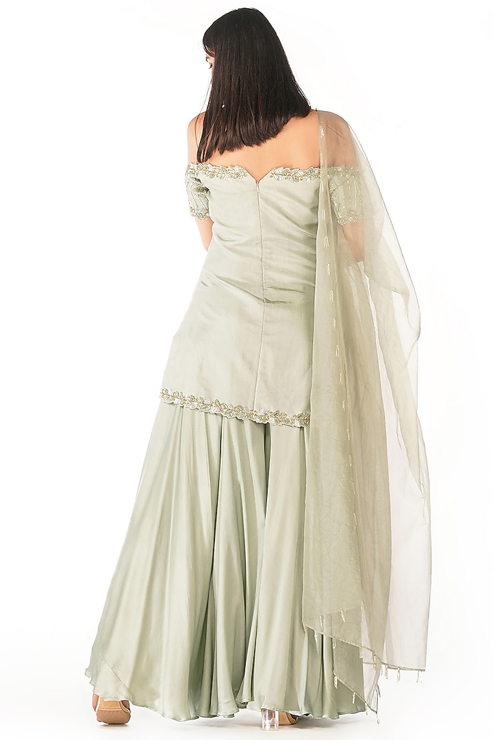 Pistachio Green Embroidered Wedding Sharara Set by Shruti S at Pernia's Pop Up Shop