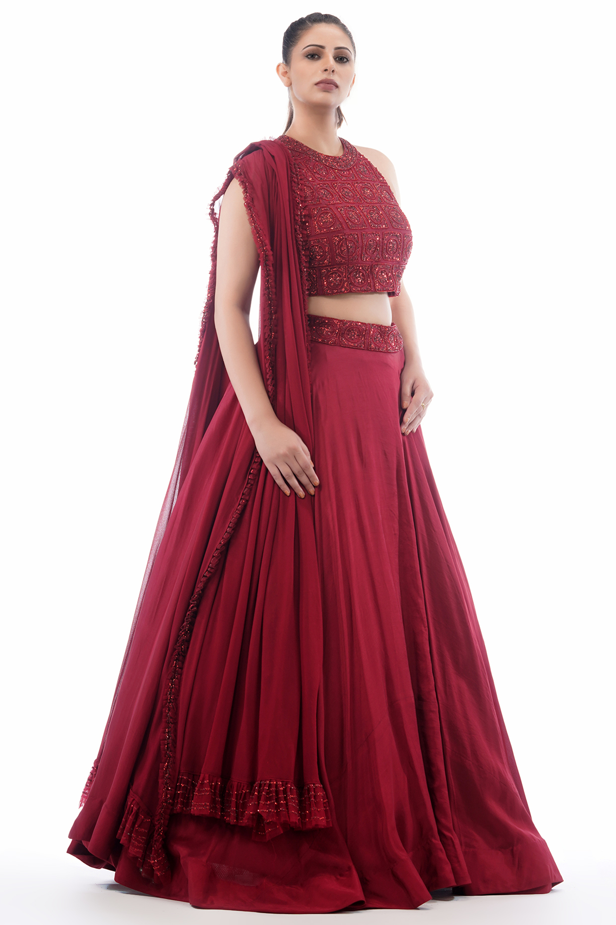 Red Embroidered Wedding Lehenga Set by Shruti S at Pernia's Pop Up Shop