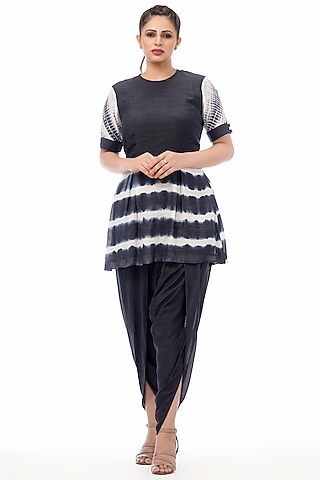 Black Tie-Dye Kurta With Pants by Shruti S