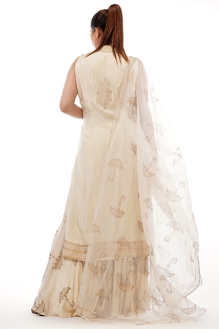 Beige Metallic Printed Wedding Sharara Set by Shruti S at Pernia's Pop Up Shop
