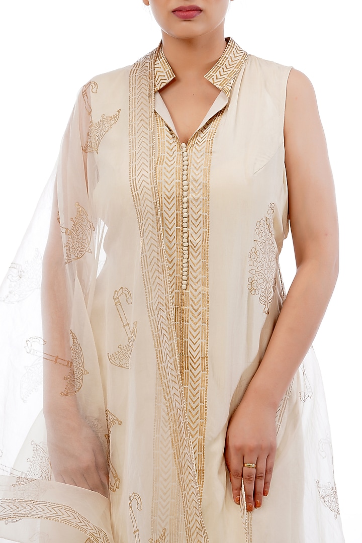 Beige Metallic Printed Wedding Sharara Set by Shruti S at Pernia's Pop Up Shop