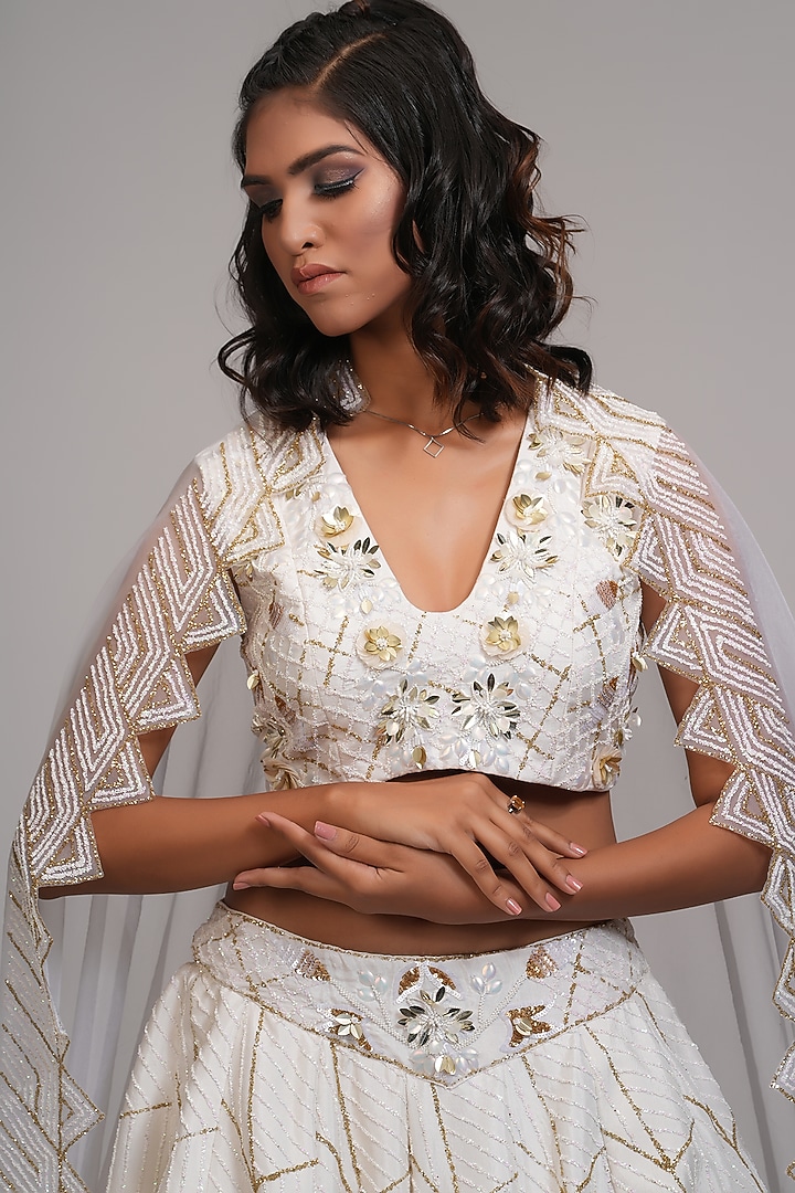 Off-White Silk Embroidered Wedding Lehenga Set by Shruti S at Pernia's Pop Up Shop